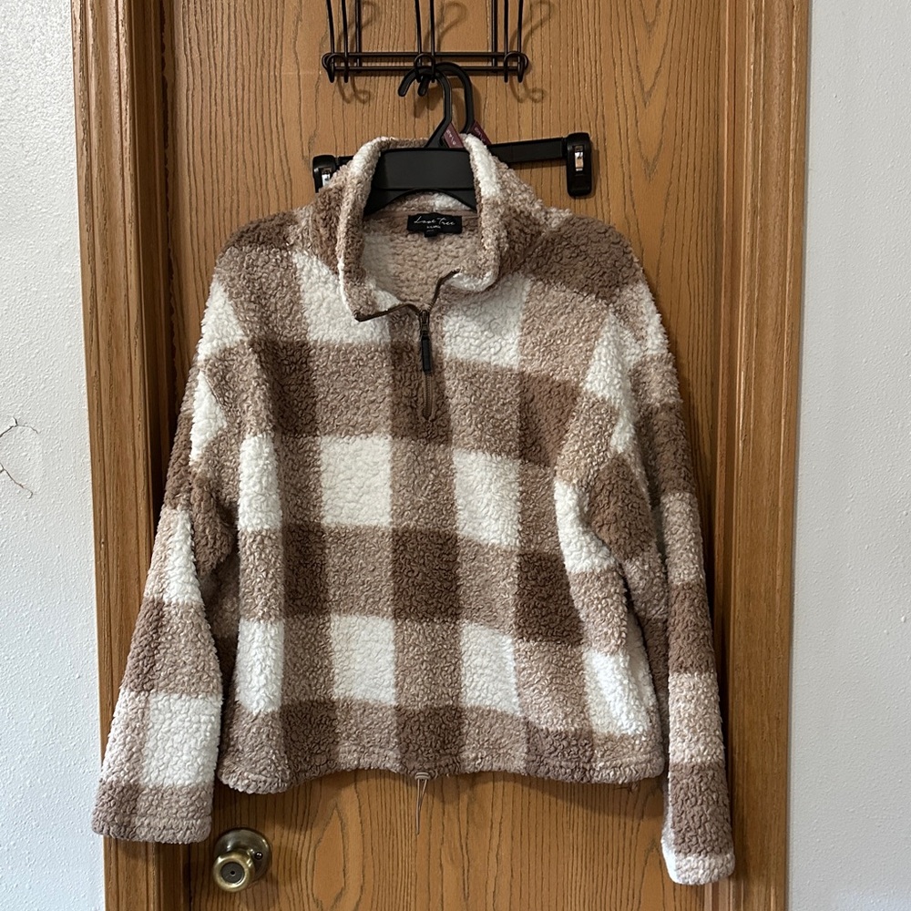 3/4 Zippered Teddy Plaid Sherpa Pullover